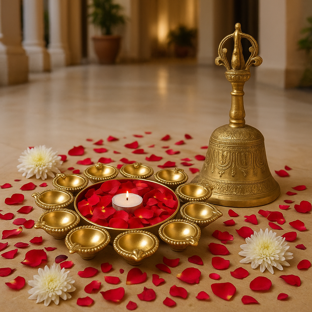 Handcrafted Brass Urli Bowl Diyas + Free Pure Brass Pooja Bell