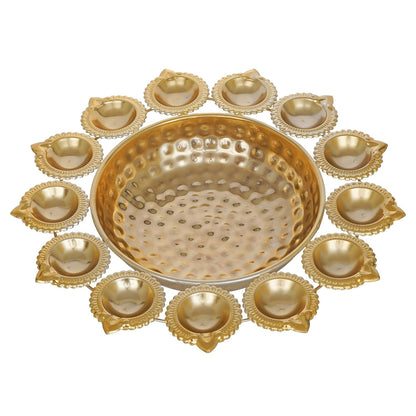 Handcrafted Brass Urli Bowl Diyas + Free Pure Brass Pooja Bell