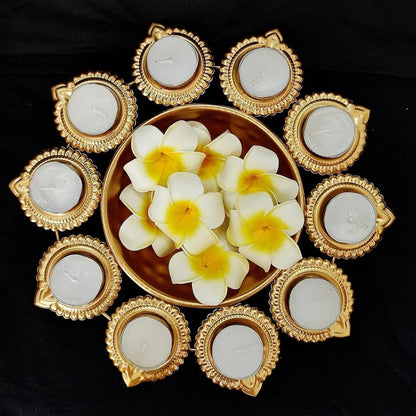 Handcrafted Brass Urli Bowl Diyas + Free Pure Brass Pooja Bell